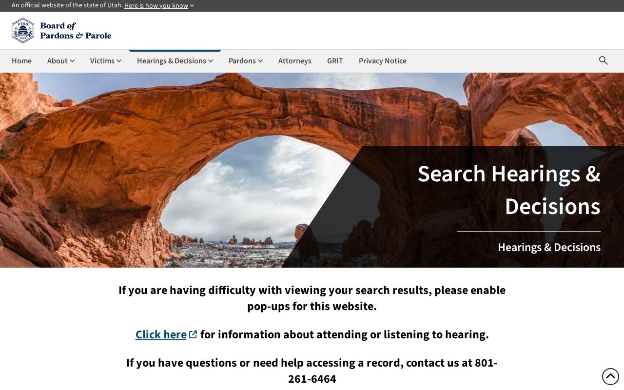 Utah Board search used for Sevier County projected release date decisions