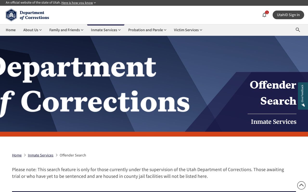 Utah UDC offender search for Sevier County released inmate status