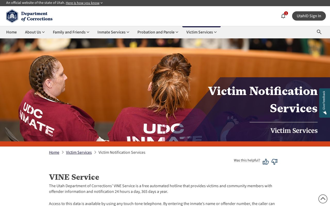 Utah VINE release and transfer alerts for Sevier County